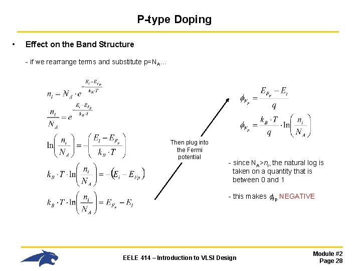 P-type Doping • Effect on the Band Structure - if we rearrange terms and