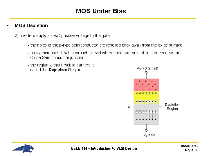 MOS Under Bias • MOS Depletion 2) now let's apply a small positive voltage