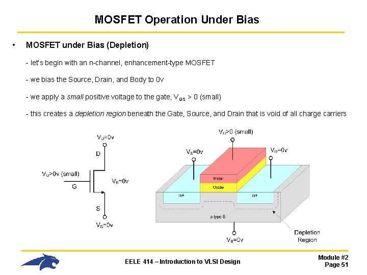 MOSFET Operation Under Bias • MOSFET under Bias (Depletion) - let’s begin with an