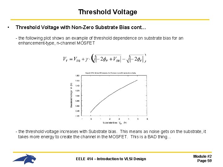 Threshold Voltage • Threshold Voltage with Non-Zero Substrate Bias cont… - the following plot