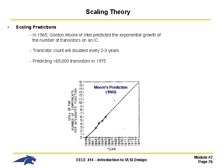 Scaling Theory • Scaling Predictions - In 1965, Gordon Moore of Intel predicted the