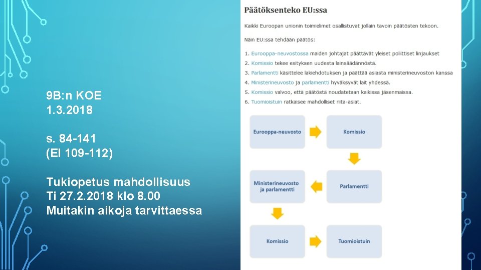 9 B: n KOE 1. 3. 2018 s. 84 -141 (EI 109 -112) Tukiopetus