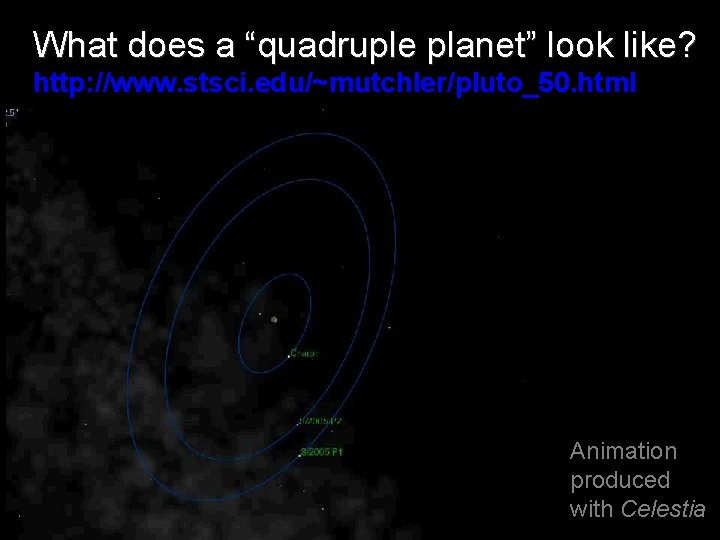 What does a “quadruple planet” look like? http: //www. stsci. edu/~mutchler/pluto_50. html Animation produced
