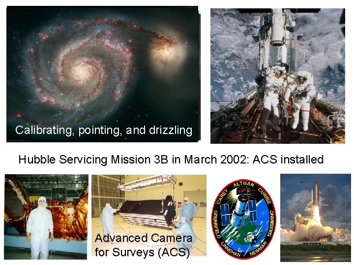 Calibrating, pointing, and drizzling Hubble Servicing Mission 3 B in March 2002: ACS installed