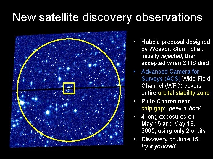 New satellite discovery observations • Hubble proposal designed by Weaver, Stern, et al. ,