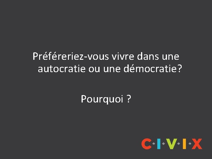Préféreriez-vous vivre dans une autocratie ou une démocratie? Pourquoi ? 