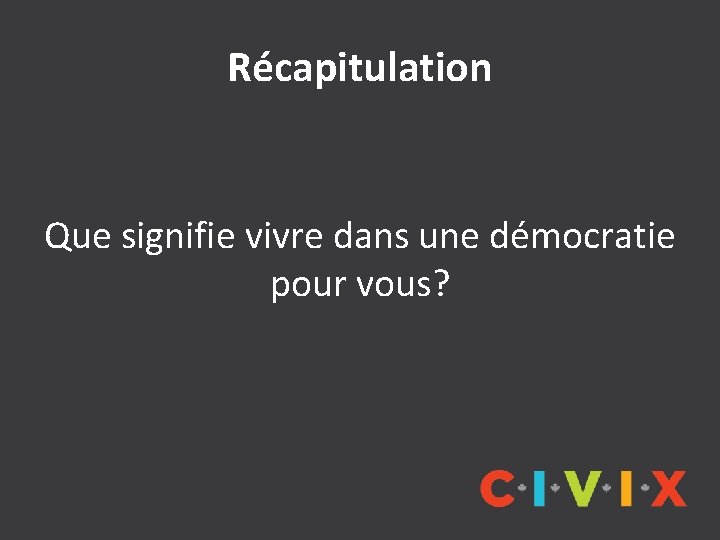 Récapitulation Que signifie vivre dans une démocratie pour vous? 