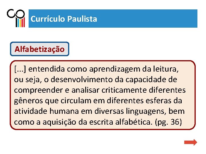 Currículo Paulista Alfabetização [. . . ] entendida como aprendizagem da leitura, ou seja,