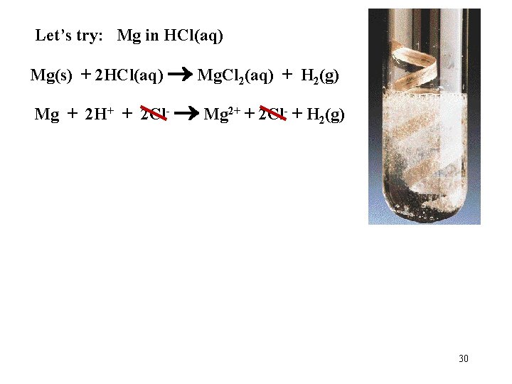 Let’s try: Mg in HCl(aq) Mg(s) + 2 HCl(aq) Mg. Cl 2(aq) + H