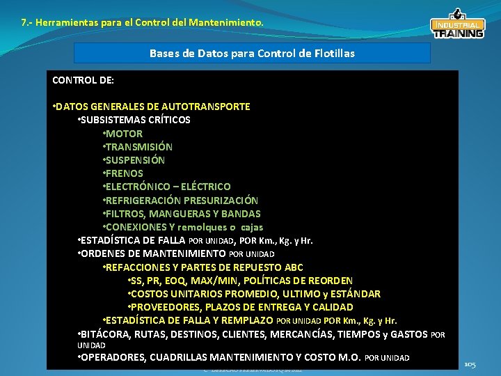 7. - Herramientas para el Control del Mantenimiento. Bases de Datos para Control de