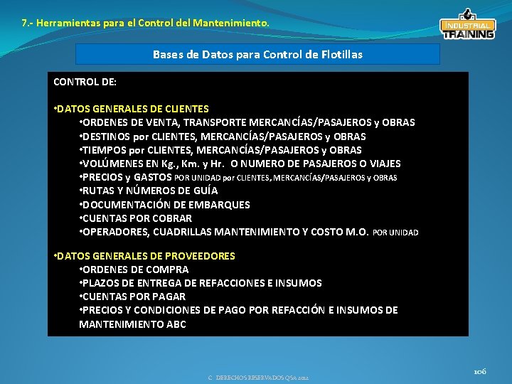 7. - Herramientas para el Control del Mantenimiento. Bases de Datos para Control de