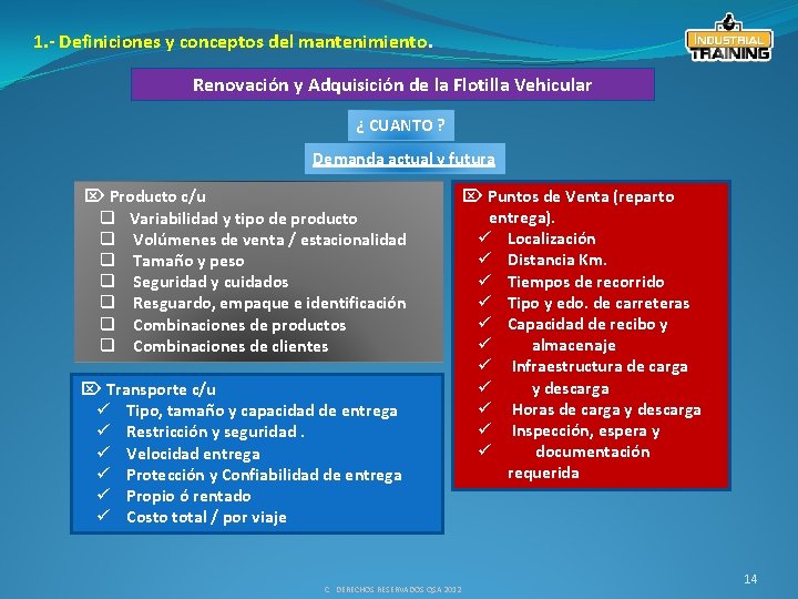 1. - Definiciones y conceptos del mantenimiento. Renovación y Adquisición de la Flotilla Vehicular