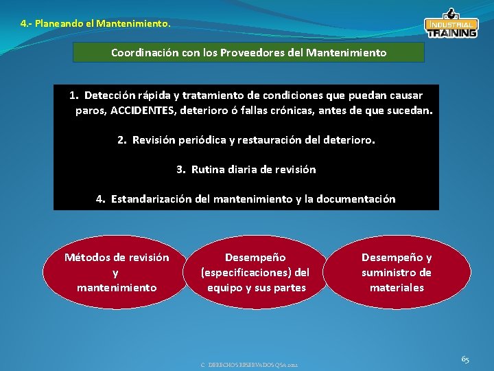 4. - Planeando el Mantenimiento. Coordinación con los Proveedores del Mantenimiento 1. Detección rápida