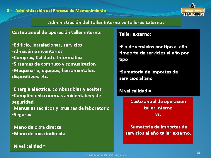 5. - Administración del Proceso de Mantenimiento Administración del Taller Interno vs Talleres Externos