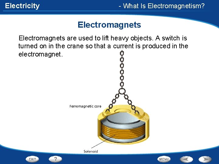 Electricity - What Is Electromagnetism? Electromagnets are used to lift heavy objects. A switch