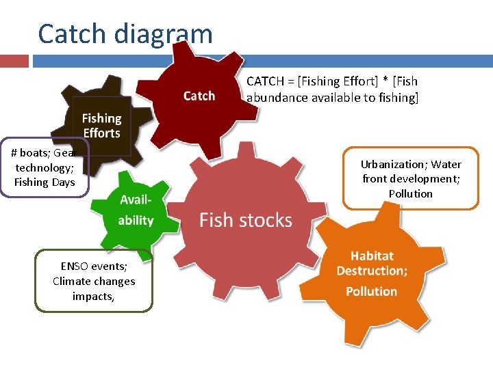 Catch diagram CATCH = [Fishing Effort] * [Fish abundance available to fishing] # boats;