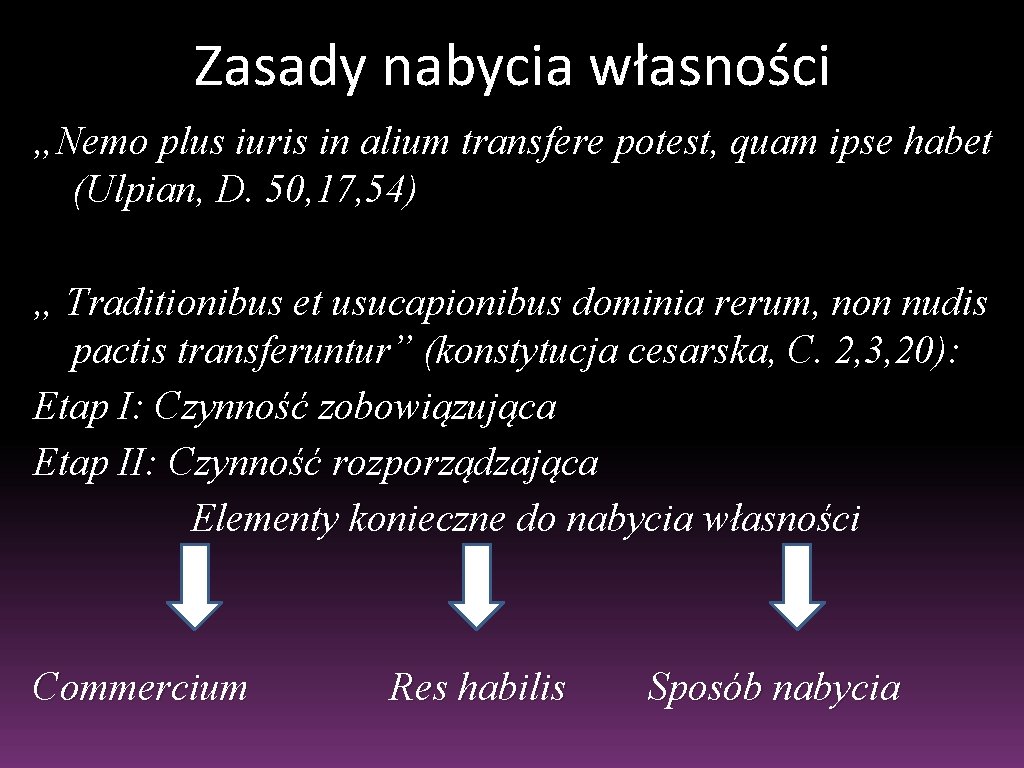 Zasady nabycia własności „Nemo plus iuris in alium transfere potest, quam ipse habet (Ulpian,