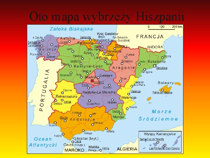 Oto mapa wybrzeży Hiszpanii 