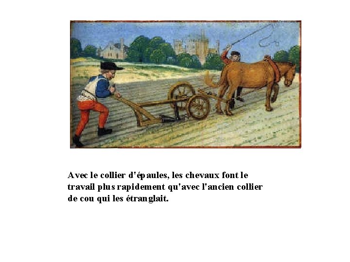 Avec le collier d'épaules, les chevaux font le travail plus rapidement qu'avec l'ancien collier