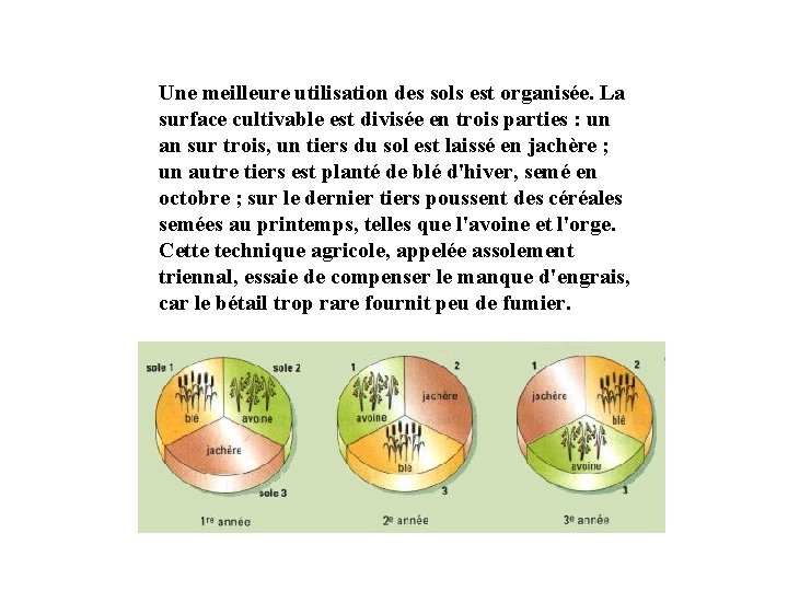 Une meilleure utilisation des sols est organisée. La surface cultivable est divisée en trois