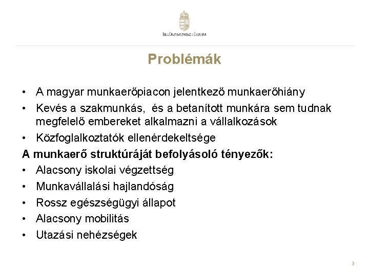 Problémák • A magyar munkaerőpiacon jelentkező munkaerőhiány • Kevés a szakmunkás, és a betanított