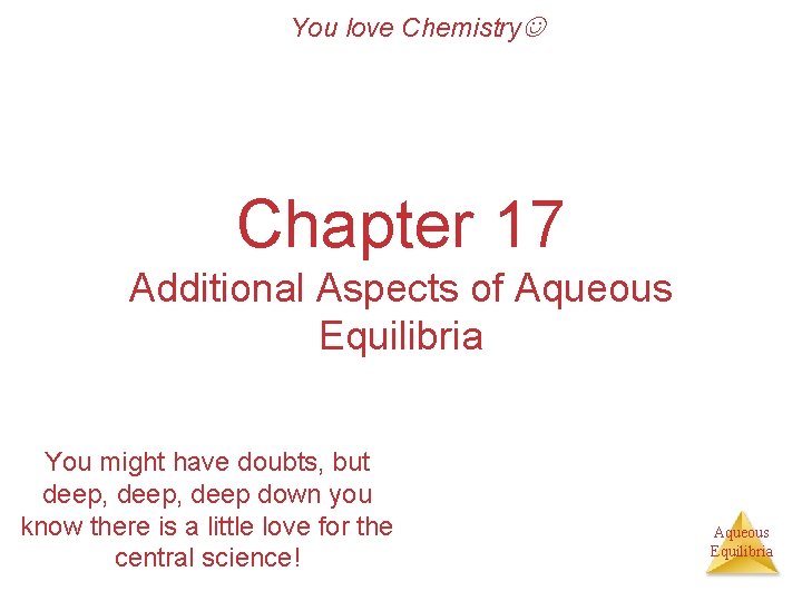 You love Chemistry Chapter 17 Additional Aspects of Aqueous Equilibria You might have doubts,