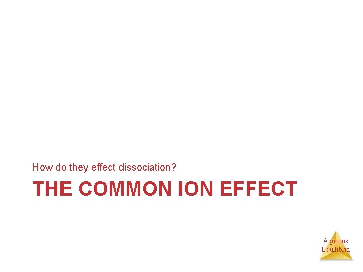 How do they effect dissociation? THE COMMON ION EFFECT Aqueous Equilibria 