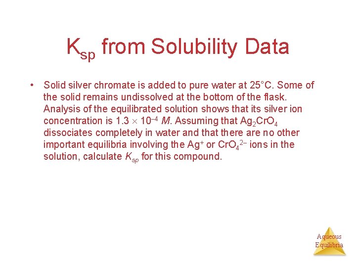 Ksp from Solubility Data • Solid silver chromate is added to pure water at