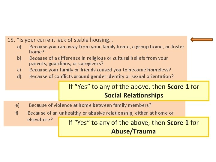 15. *Is your current lack of stable housing… a) b) c) d) Because you 15. *Is your current lack of stable housing… a) b) c) d) Because you