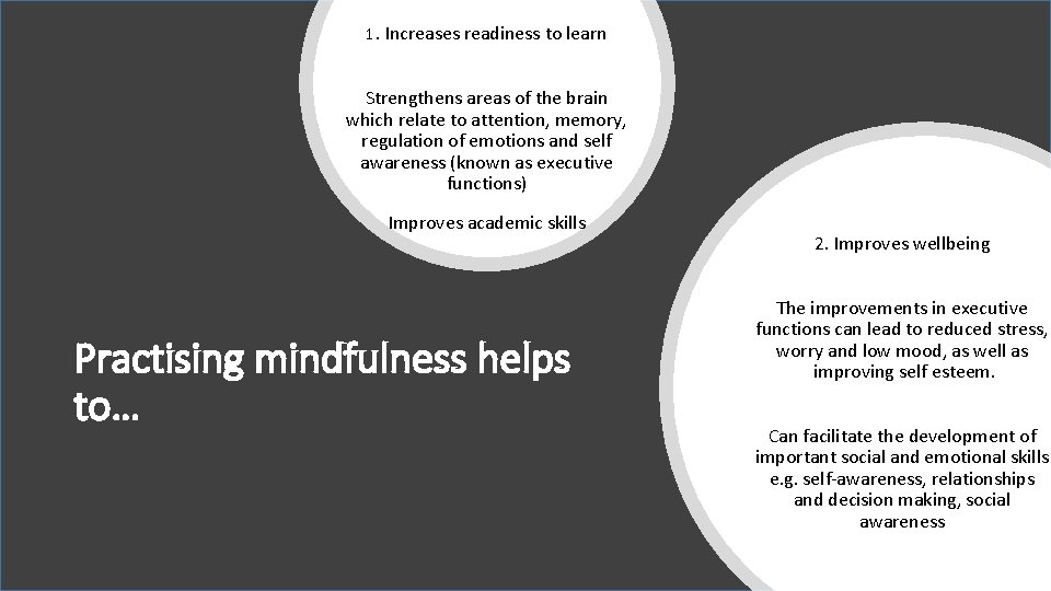 1. Increases readiness to learn Strengthens areas of the brain which relate to attention, 1. Increases readiness to learn Strengthens areas of the brain which relate to attention,