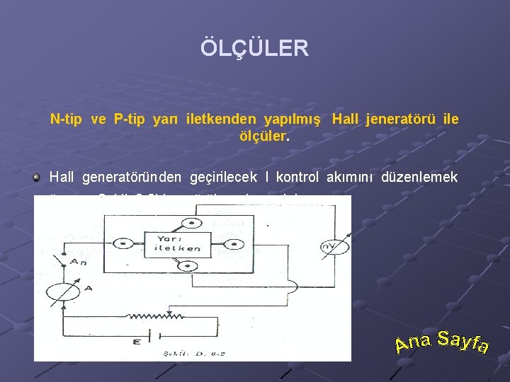 ÖLÇÜLER N-tip ve P-tip yarı iletkenden yapılmış Hall jeneratörü ile ölçüler. Hall generatöründen geçirilecek