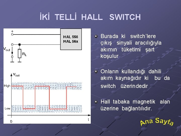 İKİ TELLİ HALL SWITCH Burada ki switch’lere çıkış sinyali aracılığıyla akımın tüketimi şart koşulur