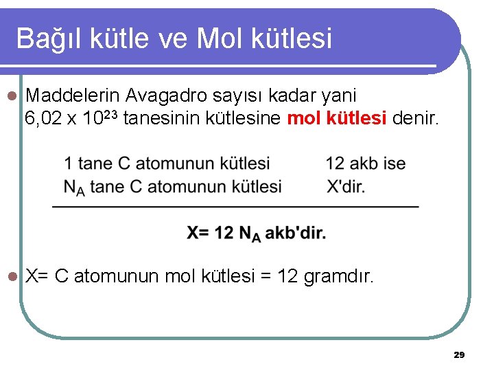 Bağıl kütle ve Mol kütlesi l Maddelerin Avagadro sayısı kadar yani 6, 02 x