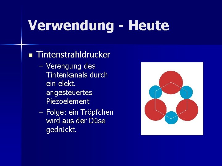Verwendung - Heute n Tintenstrahldrucker – Verengung des Tintenkanals durch ein elekt. angesteuertes Piezoelement