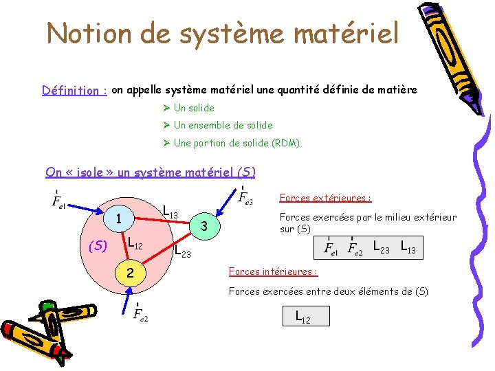Notion de système matériel Définition : on appelle système matériel une quantité définie de