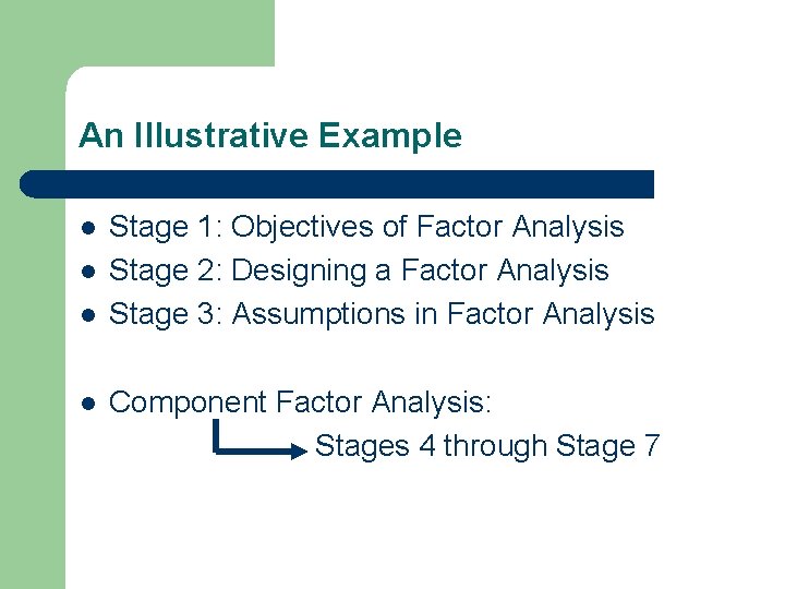 An Illustrative Example l l Stage 1: Objectives of Factor Analysis Stage 2: Designing