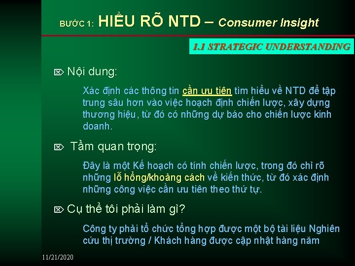 BƯỚC 1: HIỂU RÕ NTD – Consumer Insight 1. 1 STRATEGIC UNDERSTANDING Ö Nội