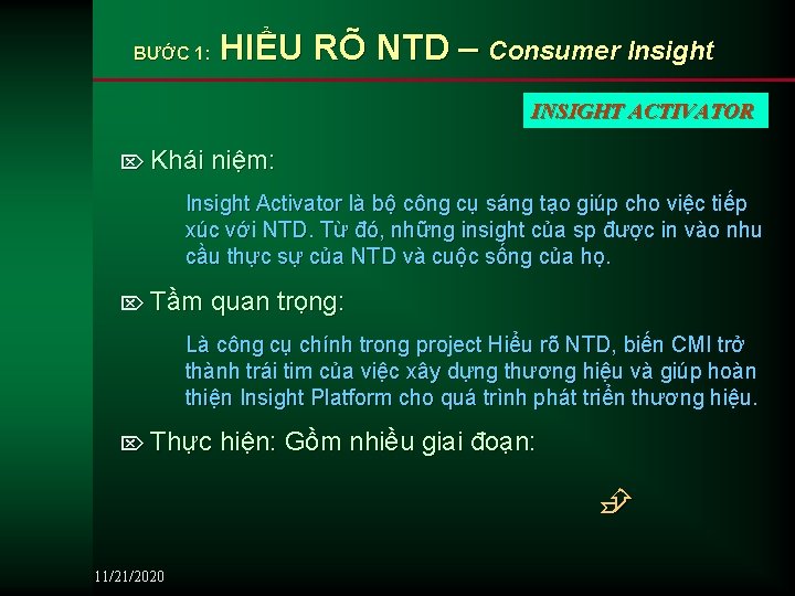 HIỂU RÕ NTD – Consumer Insight BƯỚC 1: INSIGHT ACTIVATOR Ö Khái niệm: Insight