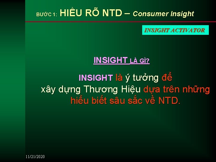BƯỚC 1: HIỂU RÕ NTD – Consumer Insight INSIGHT ACTIVATOR INSIGHT LÀ GÌ? INSIGHT
