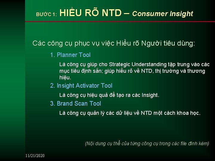 BƯỚC 1: HIỂU RÕ NTD – Consumer Insight Các công cụ phục vụ việc
