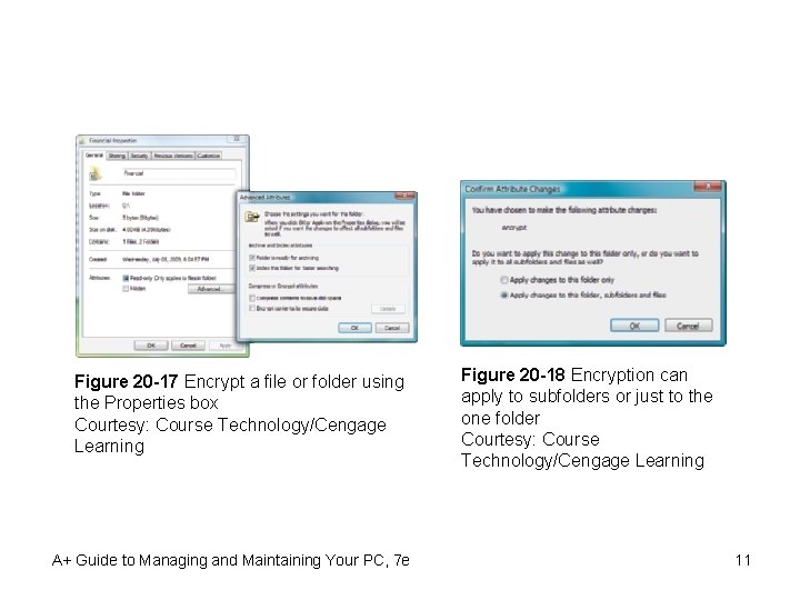 Figure 20 -17 Encrypt a file or folder using the Properties box Courtesy: Course