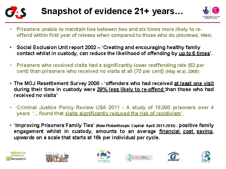 Snapshot of evidence 21+ years… • Prisoners unable to maintain ties between two and