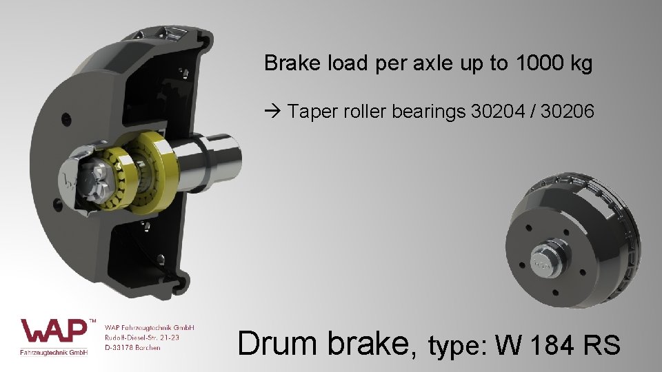 Brake load per axle up to 1000 kg Taper roller bearings 30204 / 30206 Brake load per axle up to 1000 kg Taper roller bearings 30204 / 30206