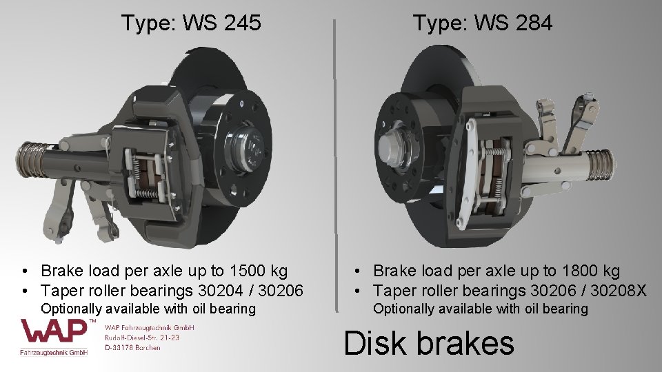 Type: WS 245 • Brake load per axle up to 1500 kg • Taper Type: WS 245 • Brake load per axle up to 1500 kg • Taper