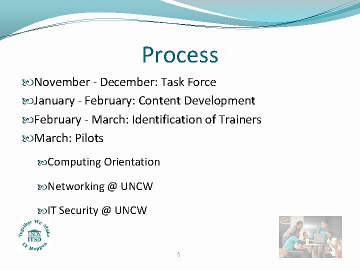 Process November - December: Task Force January - February: Content Development February - March: