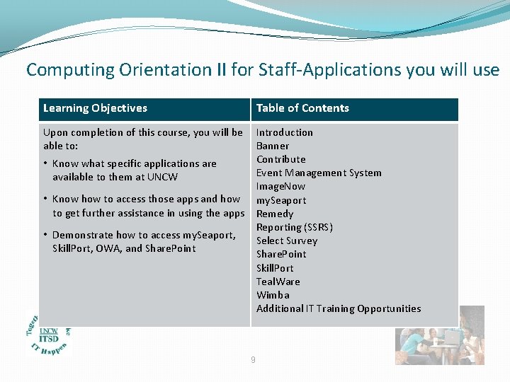 Computing Orientation II for Staff-Applications you will use Learning Objectives Table of Contents Upon