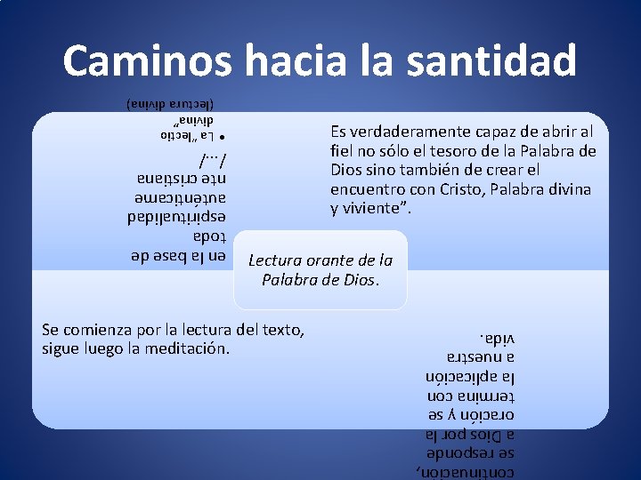 Caminos hacia la santidad • La “lectio divina” (lectura divina) Es verdaderamente capaz de