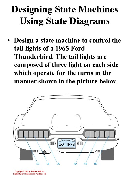 Designing State Machines Using State Diagrams • Design a state machine to control the