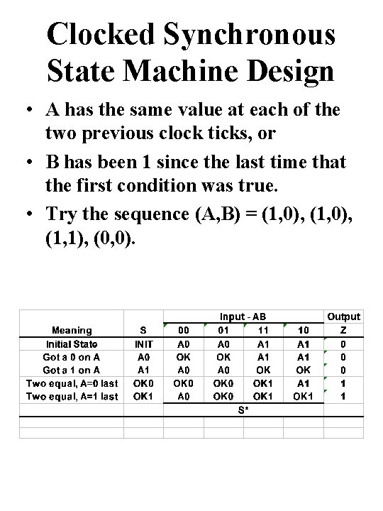 Clocked Synchronous State Machine Design • A has the same value at each of