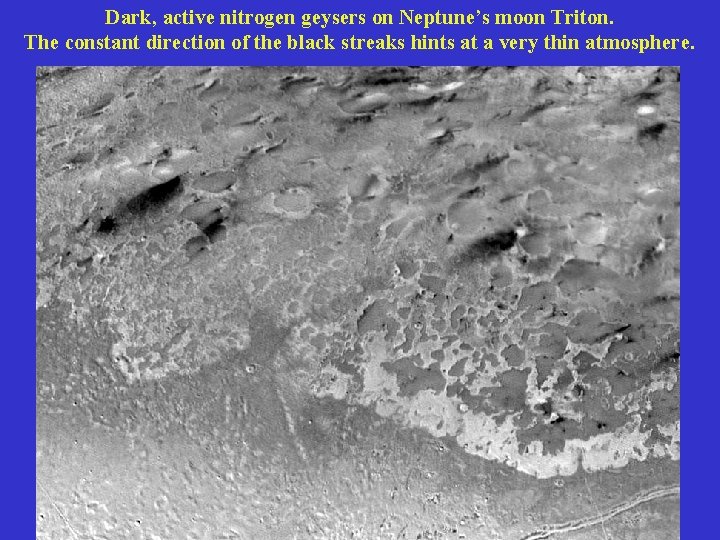Dark, active nitrogen geysers on Neptune’s moon Triton. The constant direction of the black